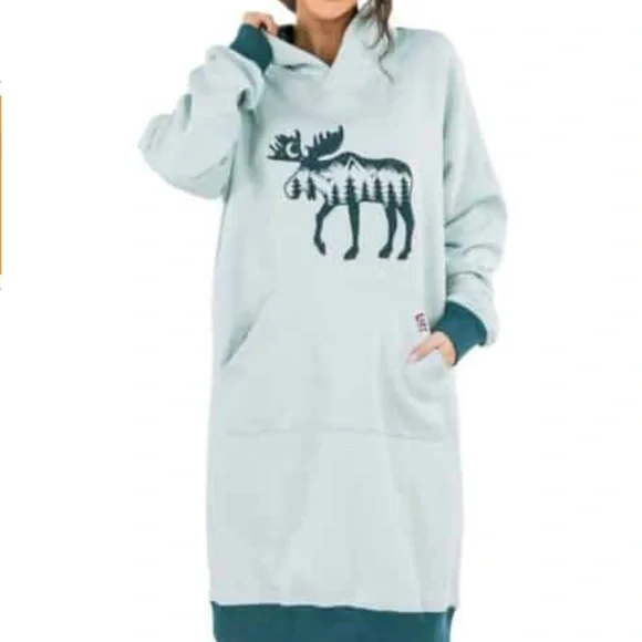 Lazy One Oversized Sleep Mountain Moose Sleep Hoodie Long Length Lounge Large XL - Picture 11 of 11